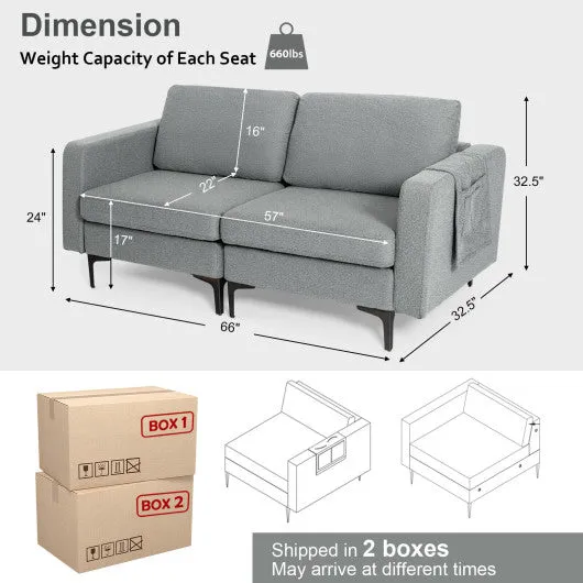 1/2/3/4-Seat Convertible Sectional Sofa with Reversible Ottoman-2-Seat