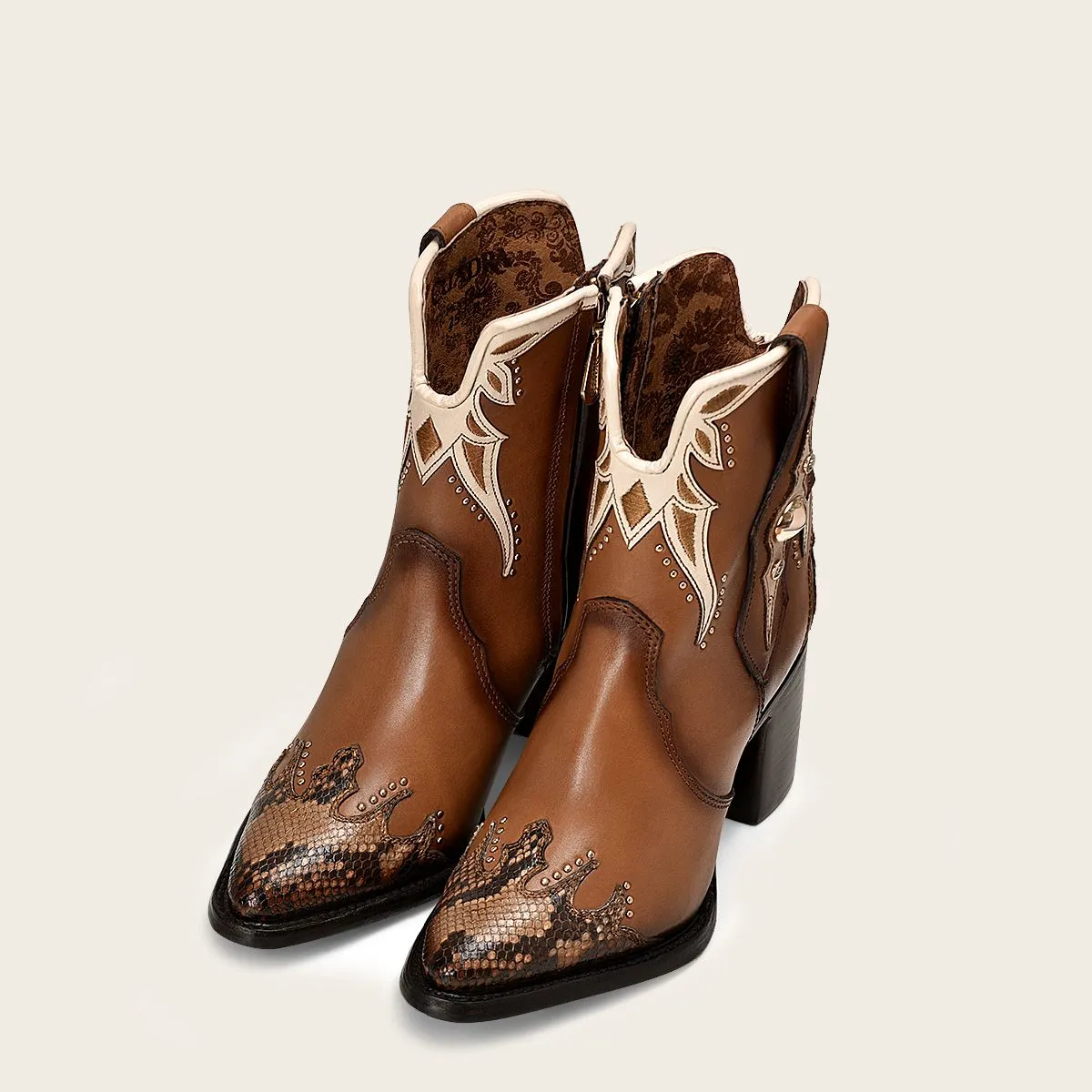 4Q06PH - Cuadra honey western cowgirl python skin ankle boots for women