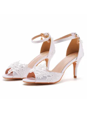 7 cm Lace Flower Fishmouth High-heeled Sandals