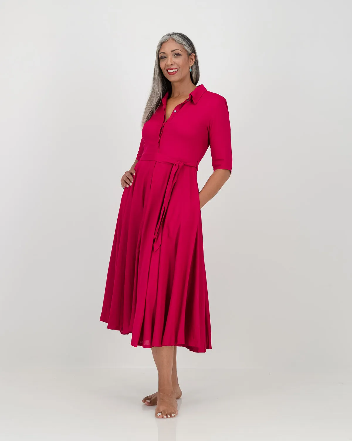 abigail dress with sleeve - cerise