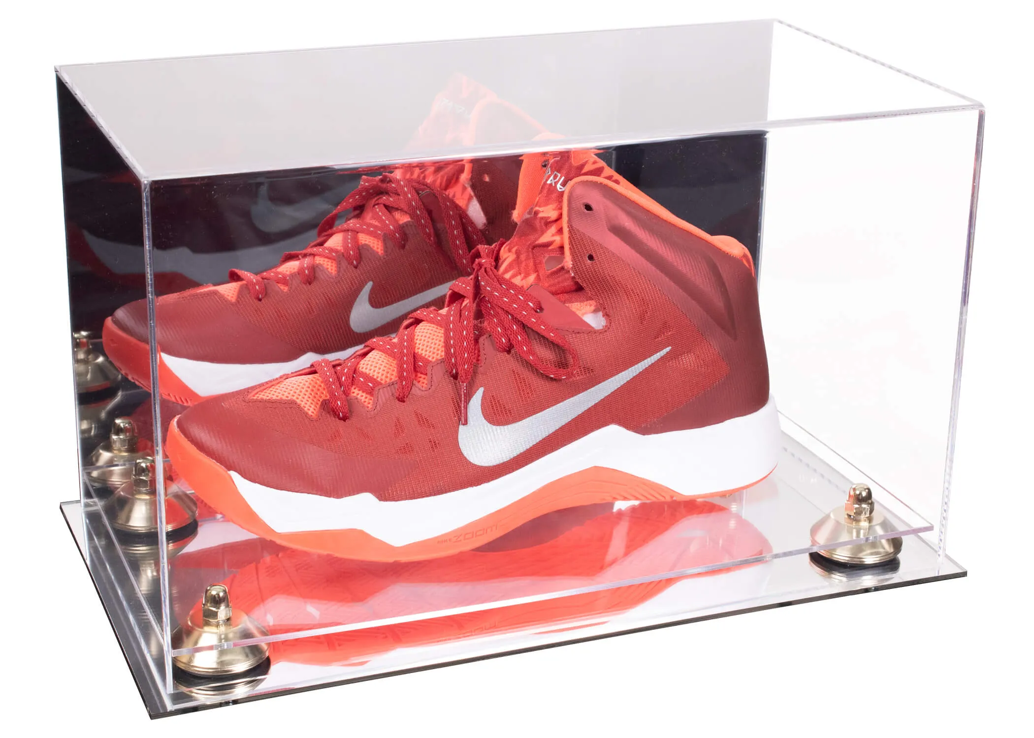 Acrylic Large Single Shoe Display Case for Basketball Shoe, Soccer, Football Cleat - 15x8x9 Mirror No Wall Mounts (V11/A013)