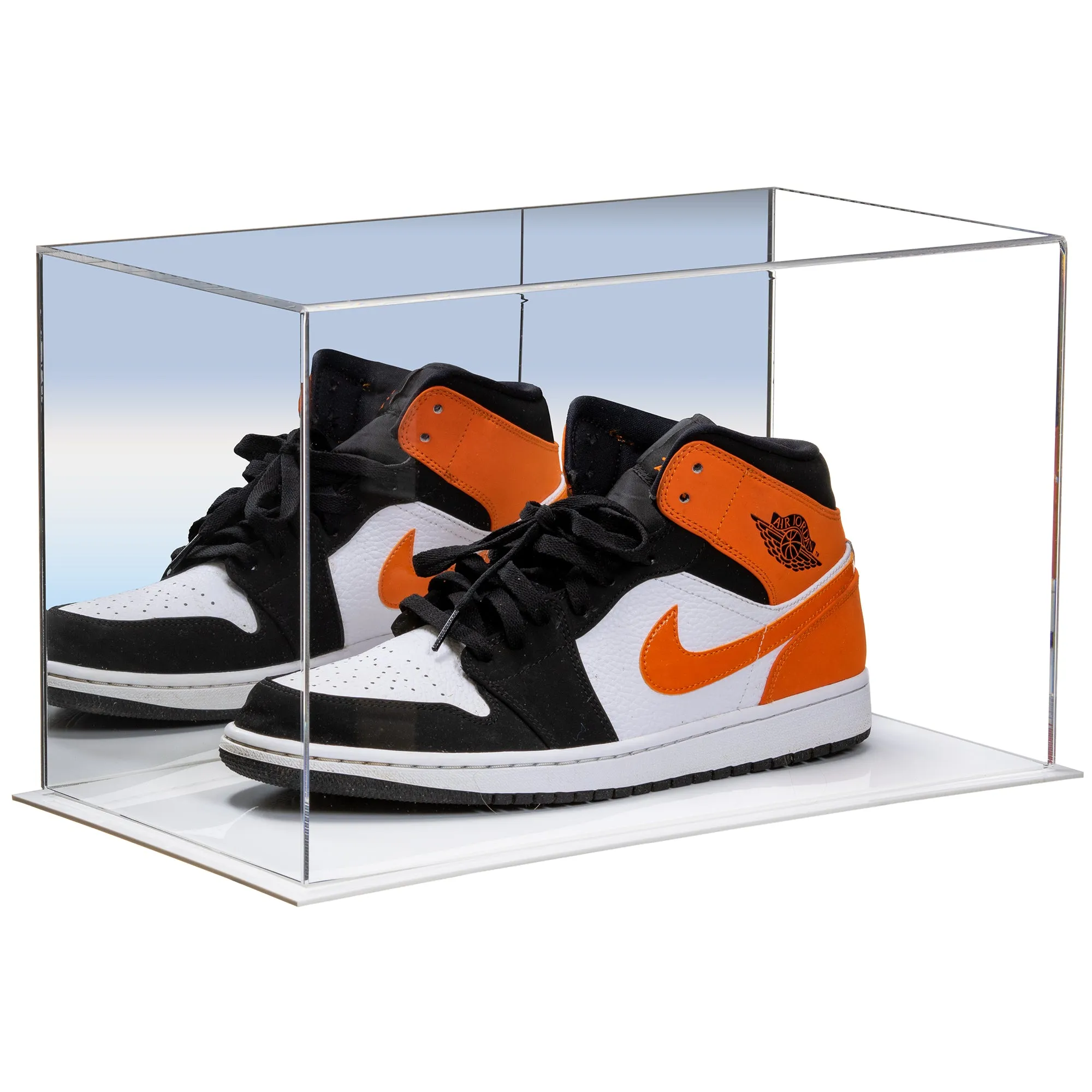 Acrylic Large Single Shoe Display Case for Basketball Shoe, Soccer, Football Cleat - 15x8x9 Mirror No Wall Mounts (V11/A013)