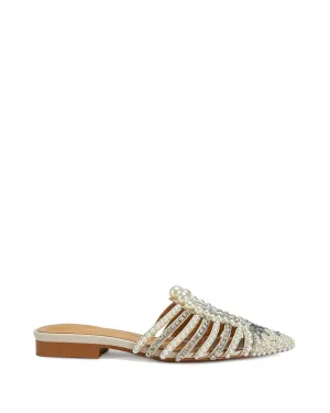 ADALINE-BONE PEARL POINTED TOE FLAT