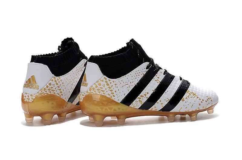 Adidas ACE 16.1 Primeknit FG/AG Soccer Cleats  White Black Gold Metallic