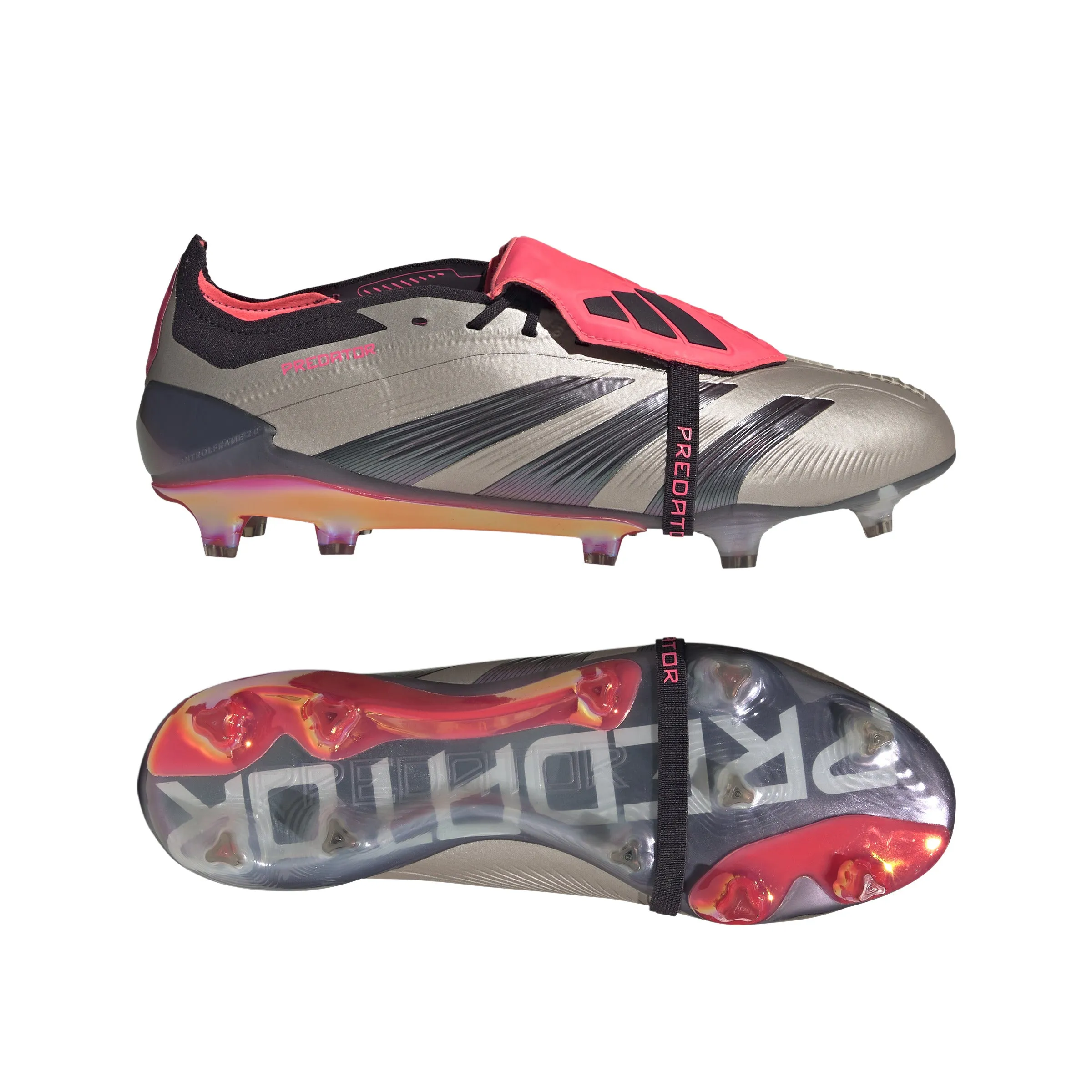 adidas Predator Elite Fold Tounge FG Firm Ground Soccer Cleat - Platinum Metallic/ Aurora Black/ Turbo