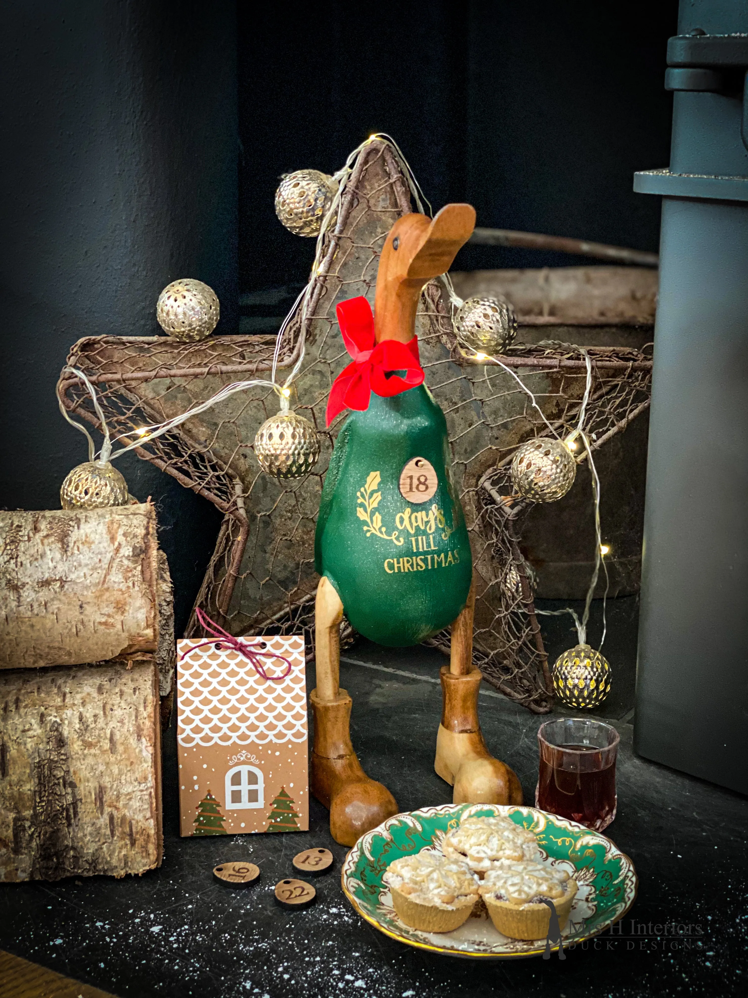 Advent Countdown - Decorated Wooden Duck in Boots by the Duck Lady