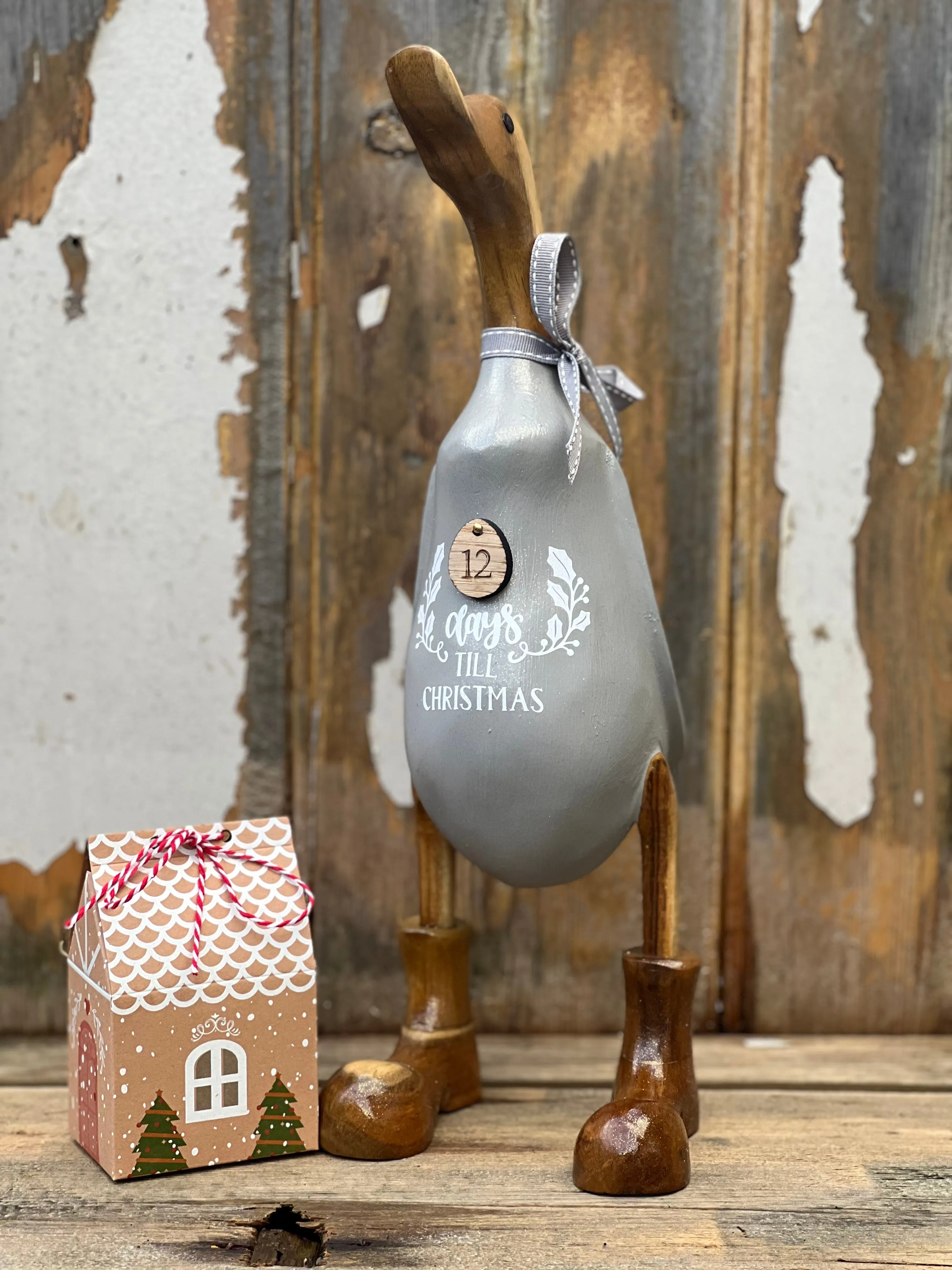 Advent Countdown - Decorated Wooden Duck in Boots by the Duck Lady