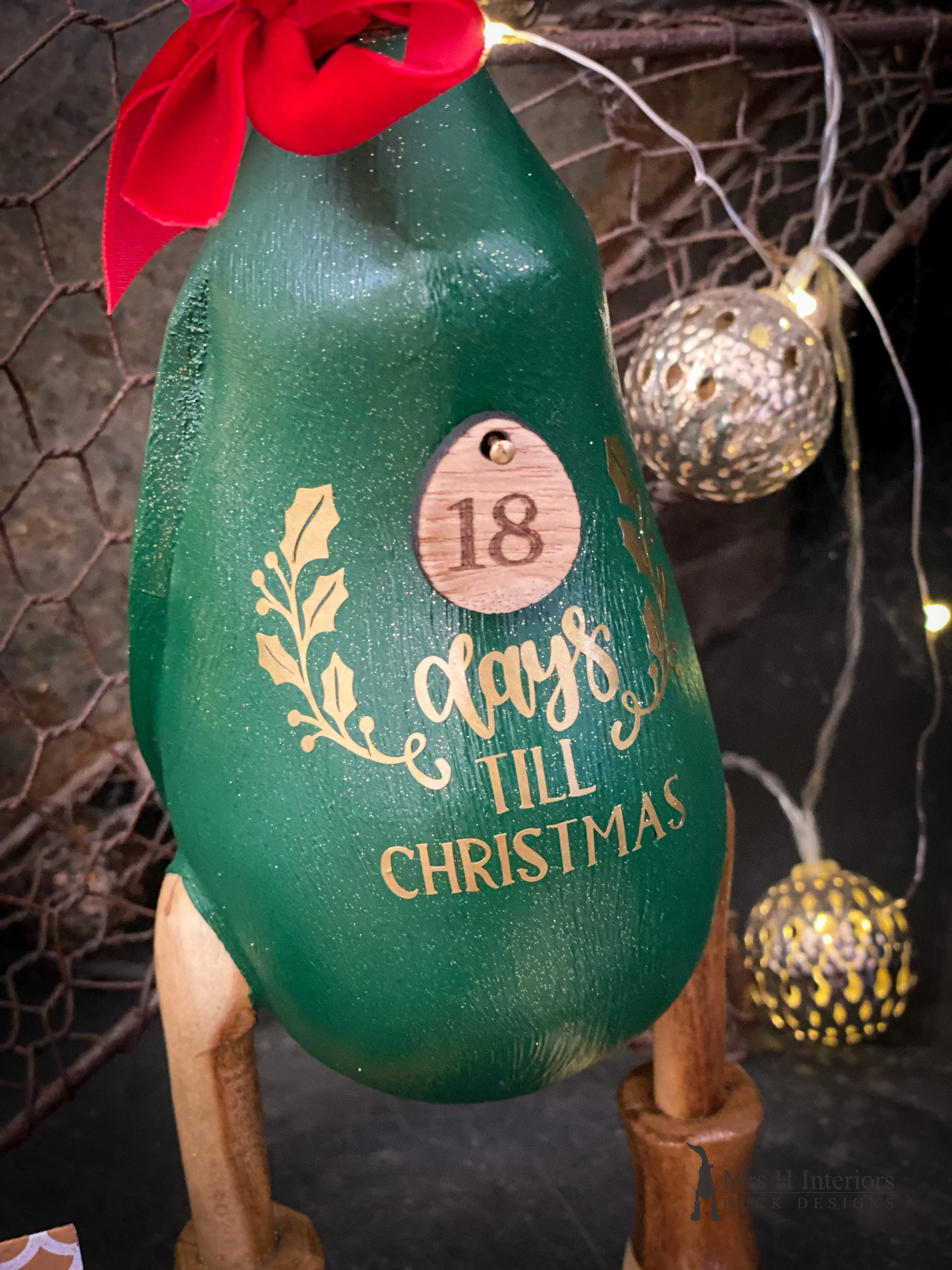 Advent Countdown - Decorated Wooden Duck in Boots by the Duck Lady