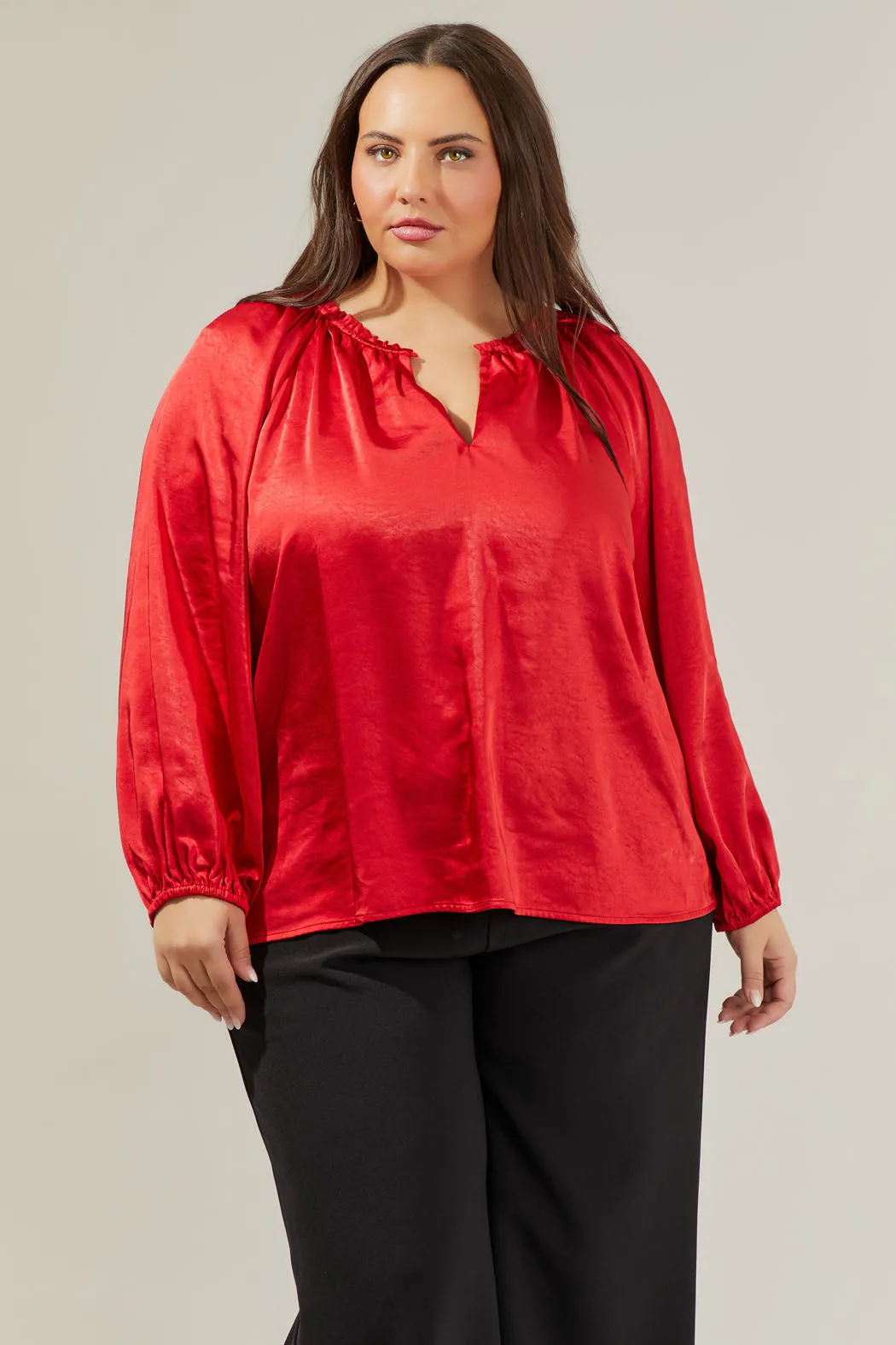 Alcazar Raglan Sleeve Satin Blouse Curve