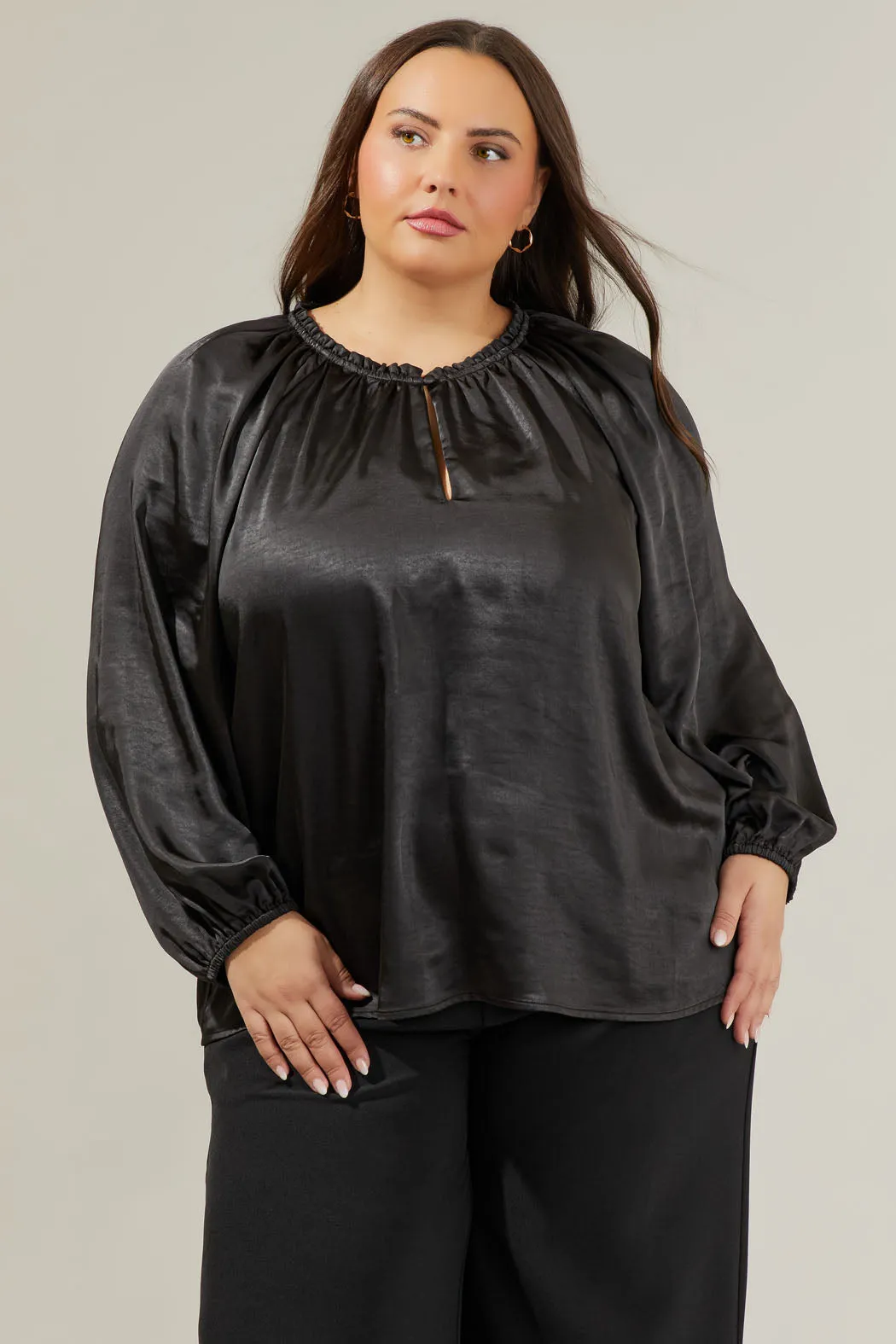 Alcazar Raglan Sleeve Satin Blouse Curve