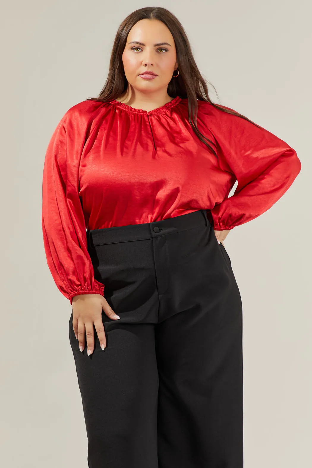 Alcazar Raglan Sleeve Satin Blouse Curve