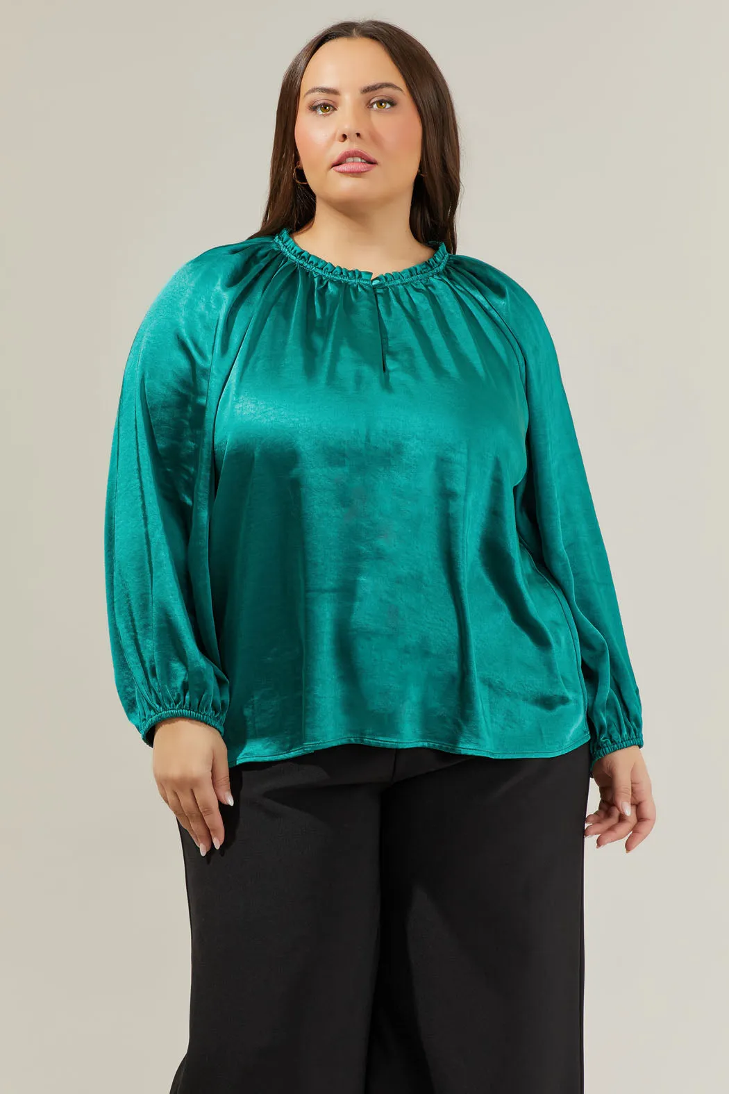 Alcazar Raglan Sleeve Satin Blouse Curve