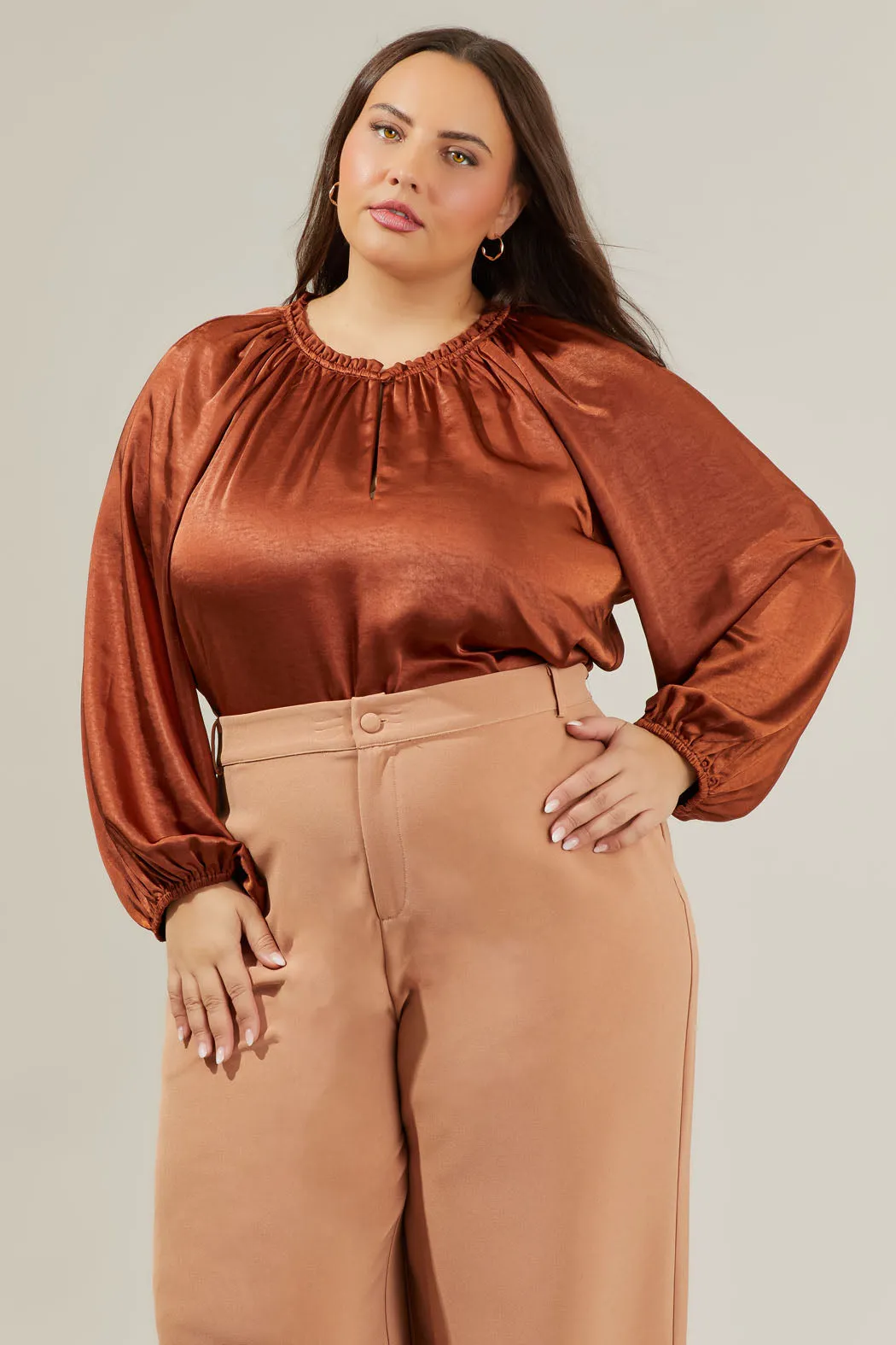 Alcazar Raglan Sleeve Satin Blouse Curve