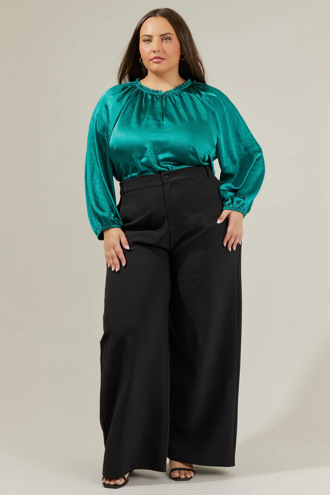 Alcazar Raglan Sleeve Satin Blouse Curve