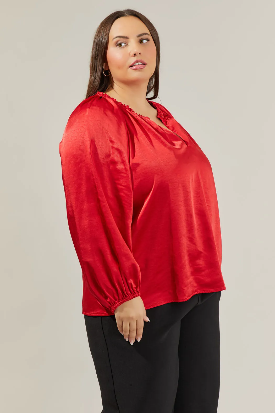 Alcazar Raglan Sleeve Satin Blouse Curve