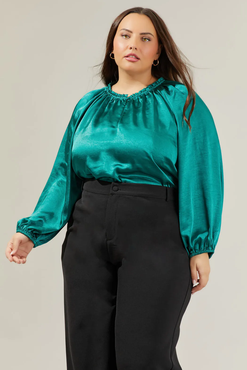 Alcazar Raglan Sleeve Satin Blouse Curve