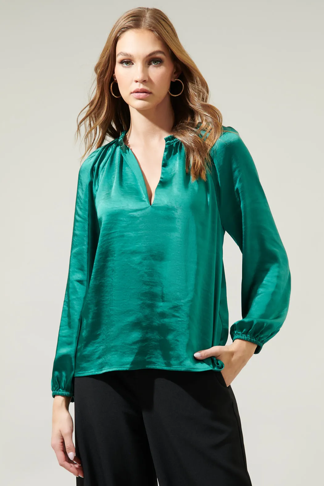 Alcazar Raglan Sleeve Satin Blouse