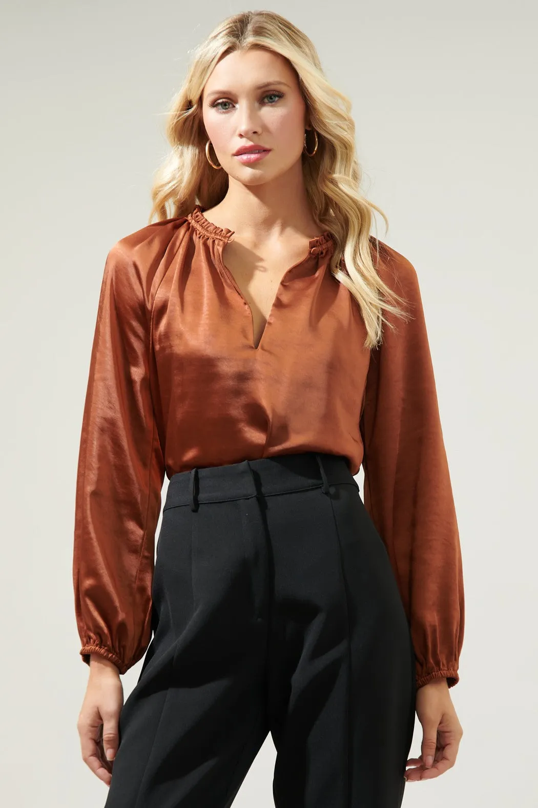 Alcazar Raglan Sleeve Satin Blouse