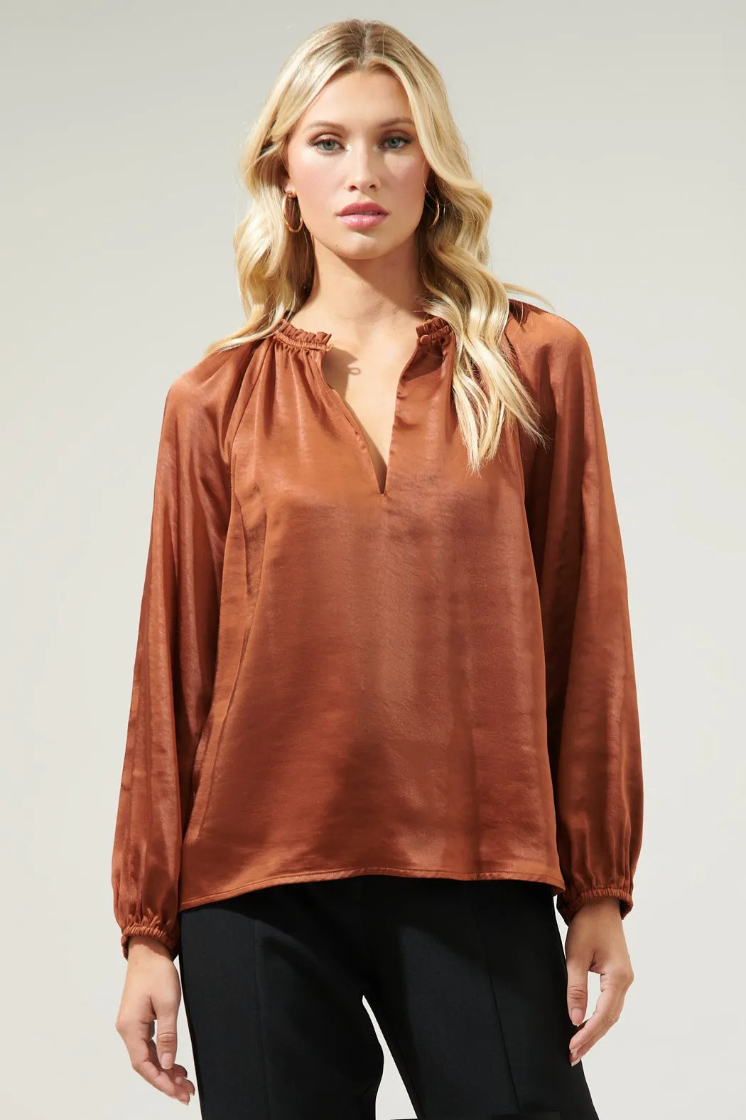 Alcazar Raglan Sleeve Satin Blouse