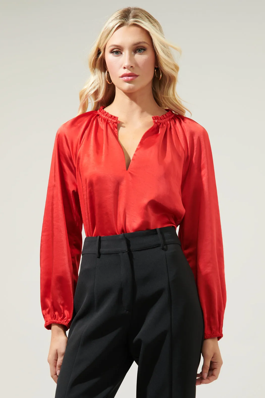 Alcazar Raglan Sleeve Satin Blouse