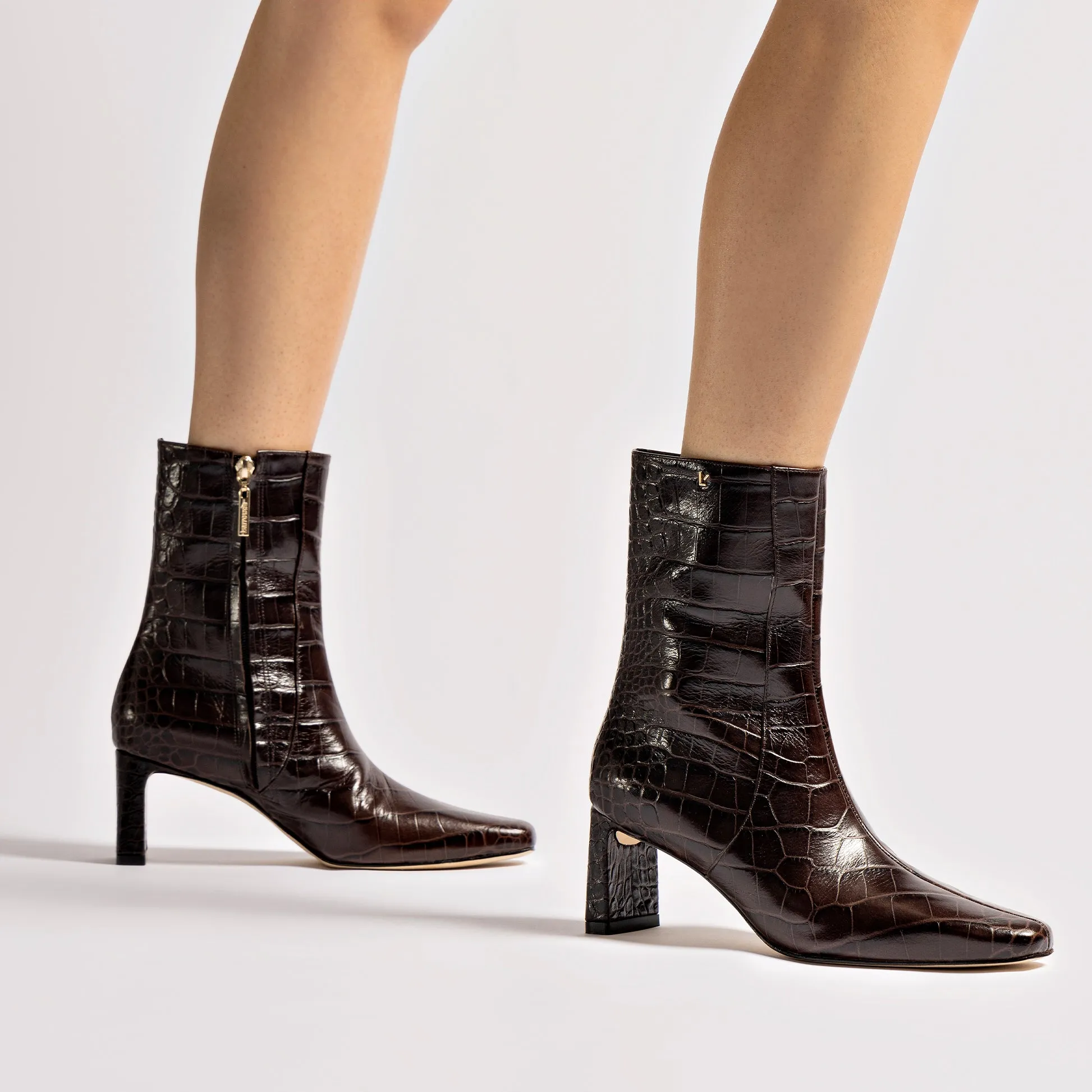 Alexis Bootie In Dark Croco Embroided Leather