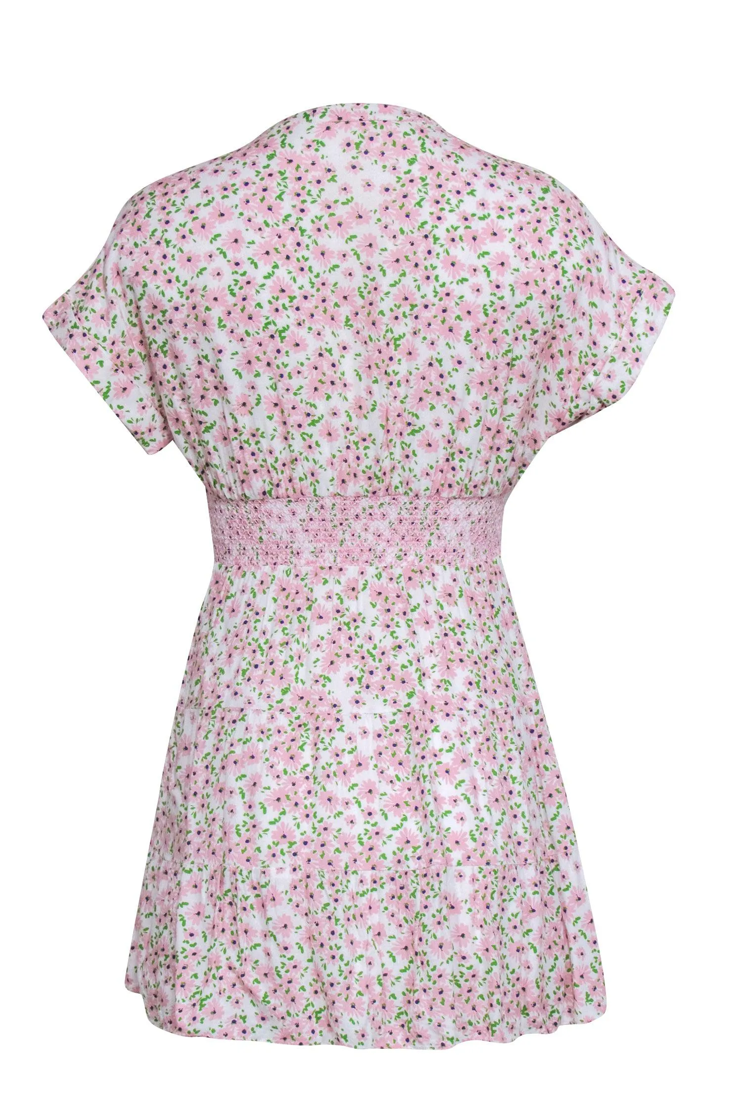 Alice & Olivia - Blush & Green Disty Floral Print Smocked Waistline Fit & Flare Sundress Sz 2