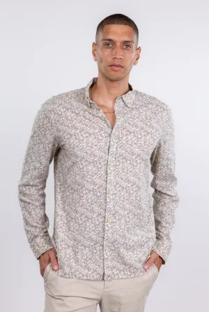 AllSaints Beige Duck Print Long Sleeve Button Up