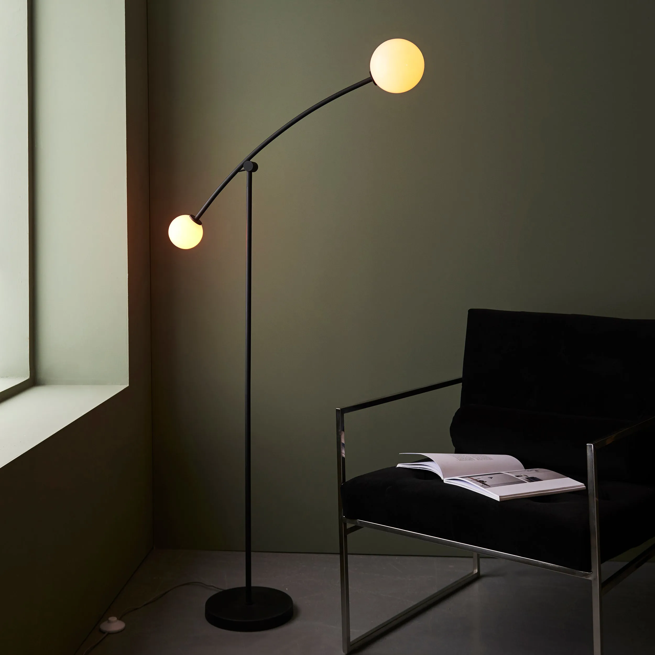 Amos Balance Floor Lamp Matt Black & Gloss Opal Glass