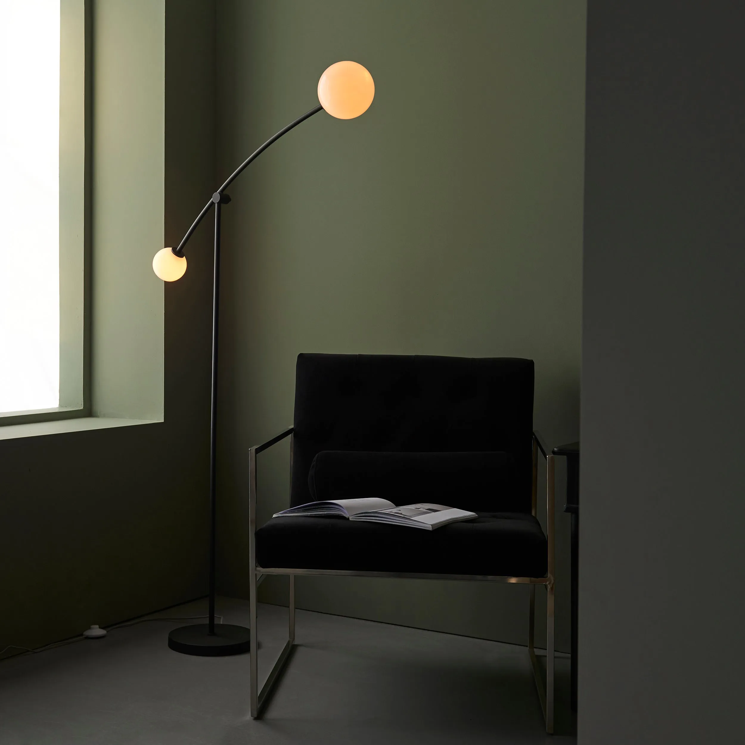 Amos Balance Floor Lamp Matt Black & Gloss Opal Glass