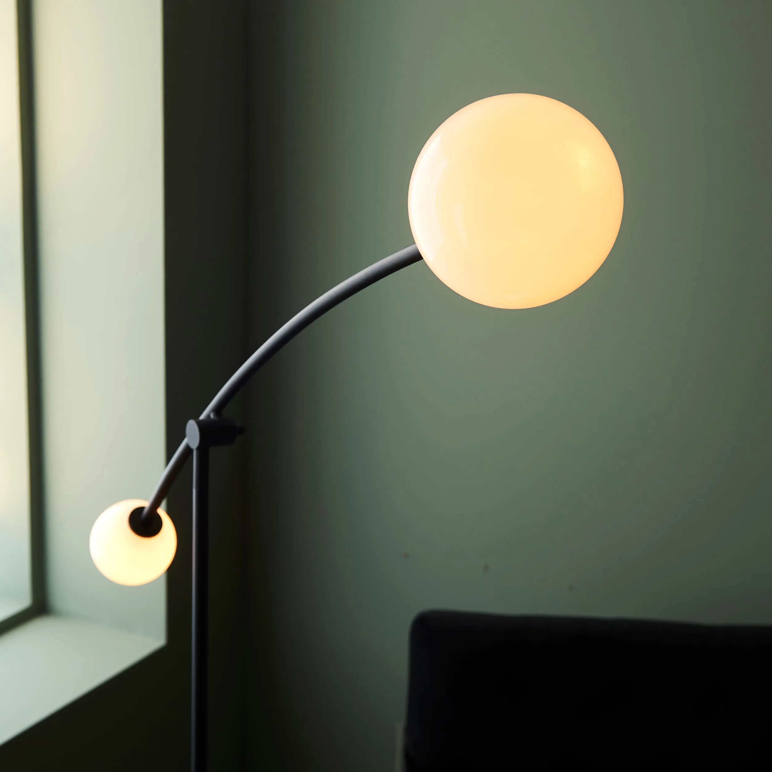 Amos Balance Floor Lamp Matt Black & Gloss Opal Glass