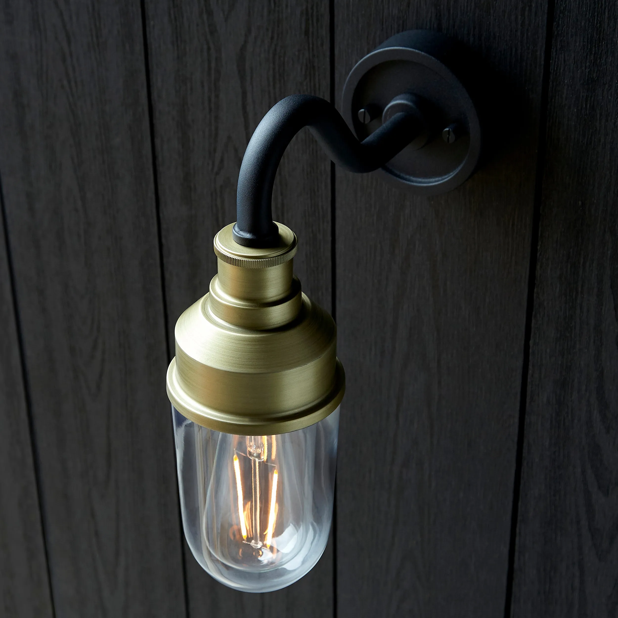 Amos Tethys Outdoor Wall Light Matt Black & Brushed Gold