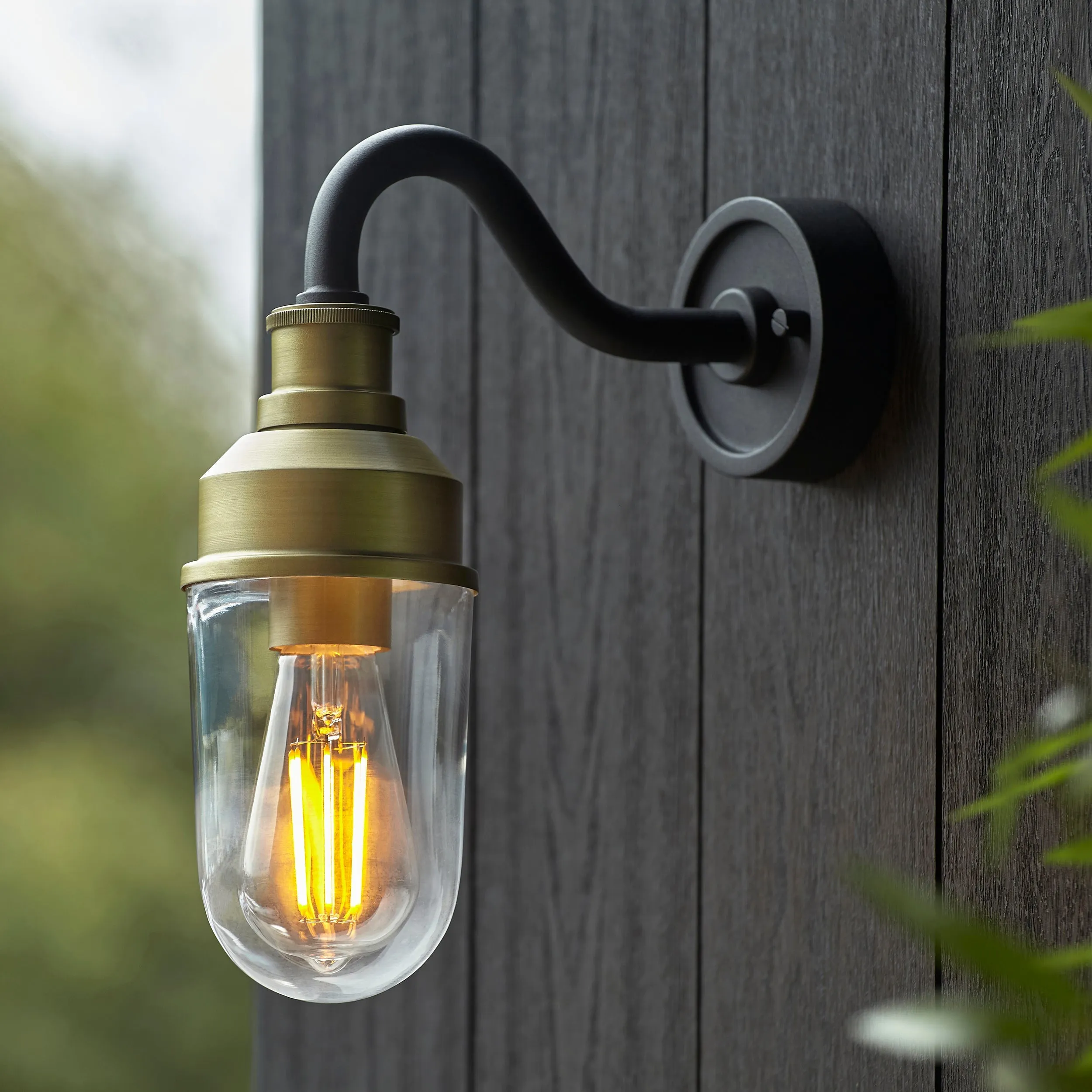 Amos Tethys Outdoor Wall Light Matt Black & Brushed Gold