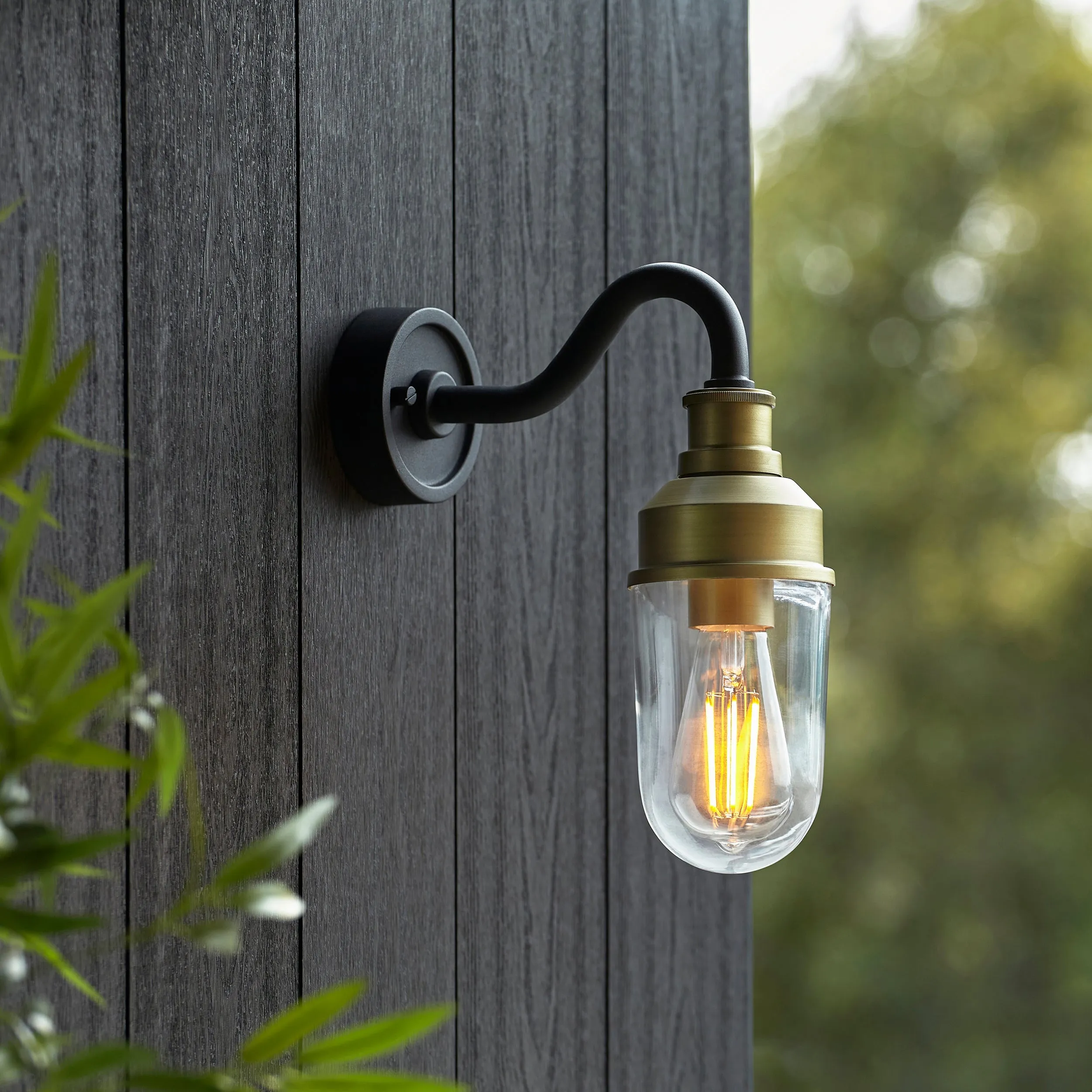 Amos Tethys Outdoor Wall Light Matt Black & Brushed Gold