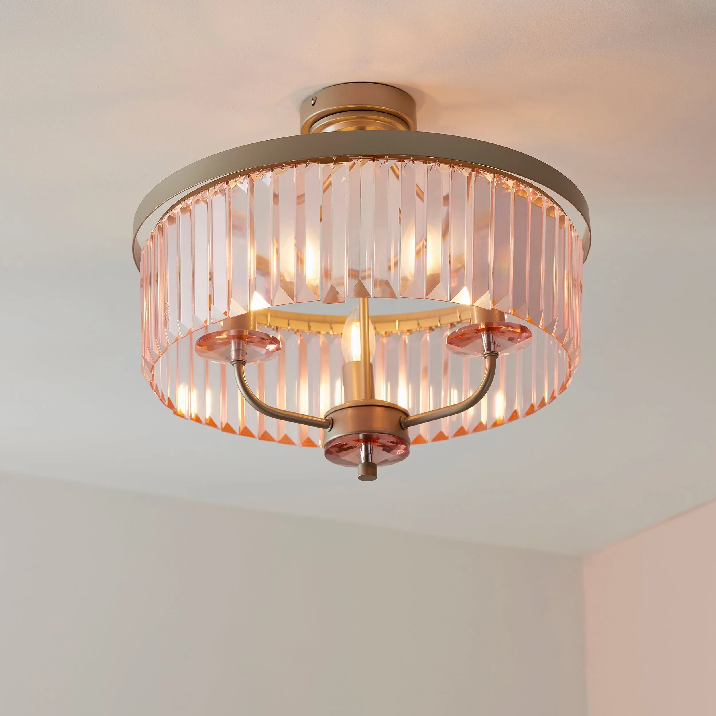 Amos Windsor Flush Chandelier Champagne & Rose Pink