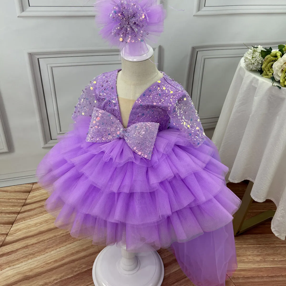 Baby Birthday Dress Girls Tail Princess Dress Fashion V Neck Short Sleeve Cake Dress