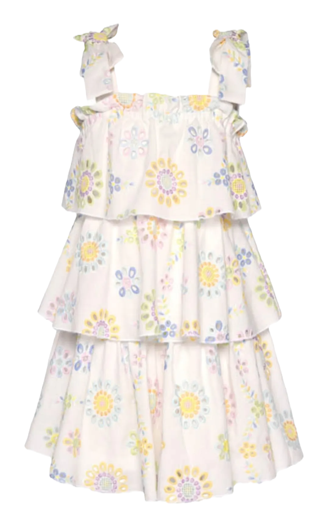 Baby Sara - Pastel Embroidered Eyelet Tiered Dress