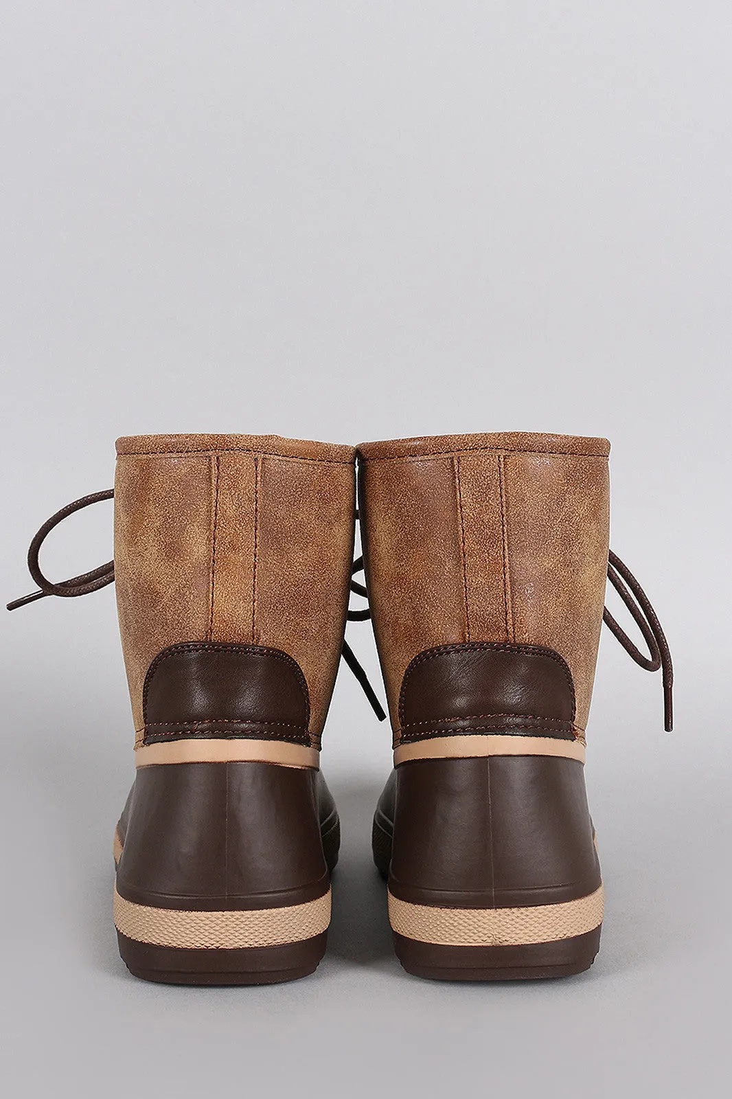 Bamboo Contrast Lace Up Round Toe Duck Ankle Boots