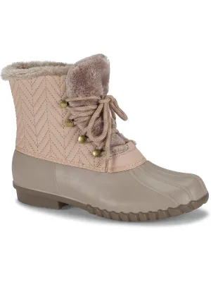 BARETRAPS Womens Beige Button Detailing Breathable Comfort Water Resistant Flash Round Toe Lace-Up Duck Boots M