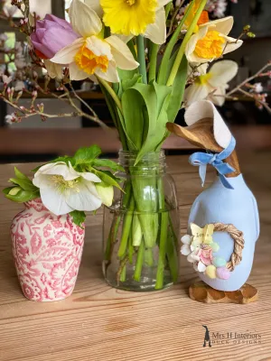 Bea, the Easter Bonnet Duck - Decorated Wooden Duck in Boots by Mrs H the Duck Lady