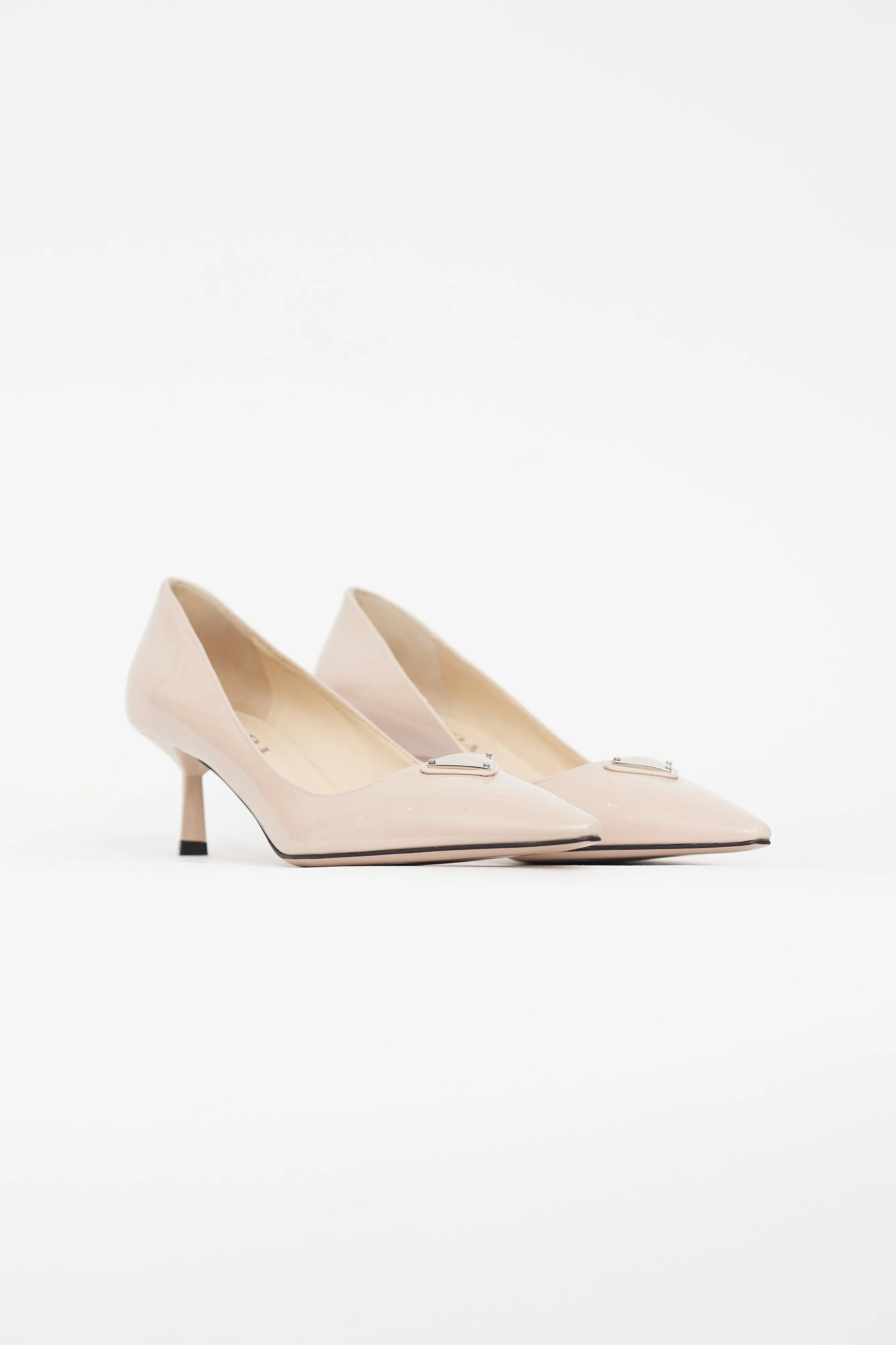 Beige Patent Leather Logo Heel