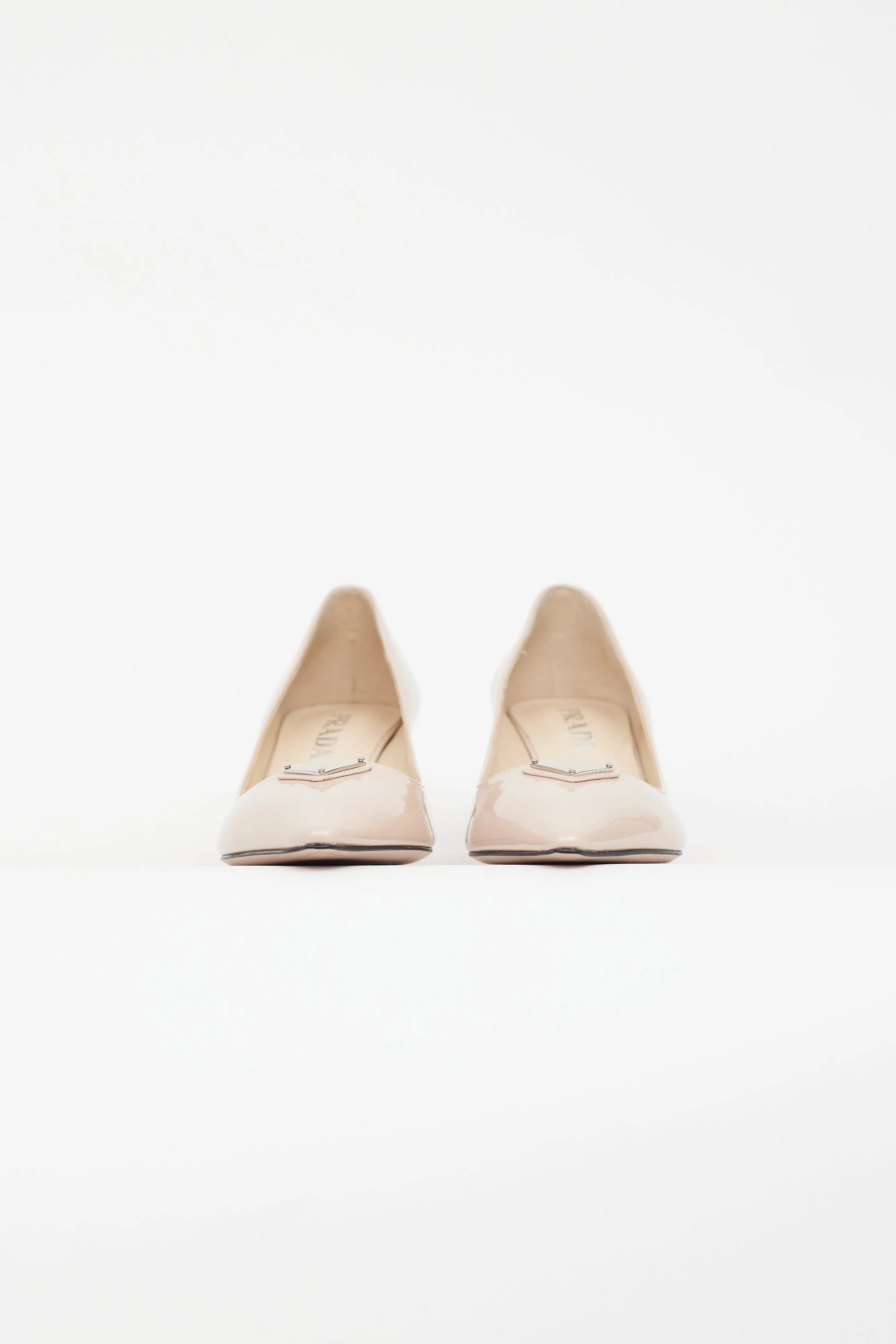 Beige Patent Leather Logo Heel