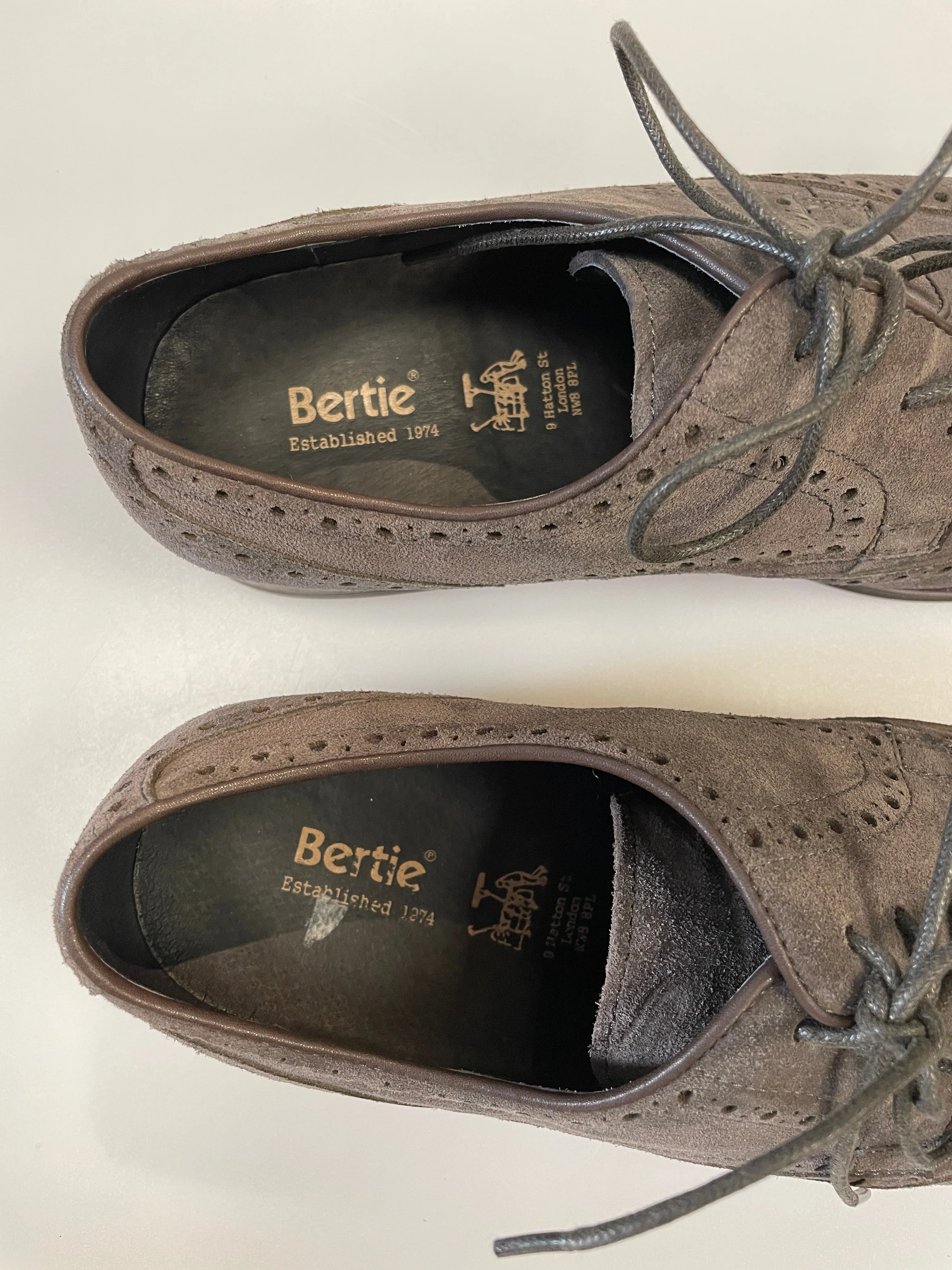 Bertie New in Box Grey Suede Leather Lace Up Brogue Shoes Size 7