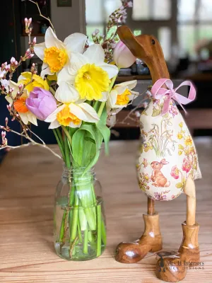 Betsy The Spring Bunny Duck - Decorated Wooden Duck in Boots by Mrs H the Duck Lady