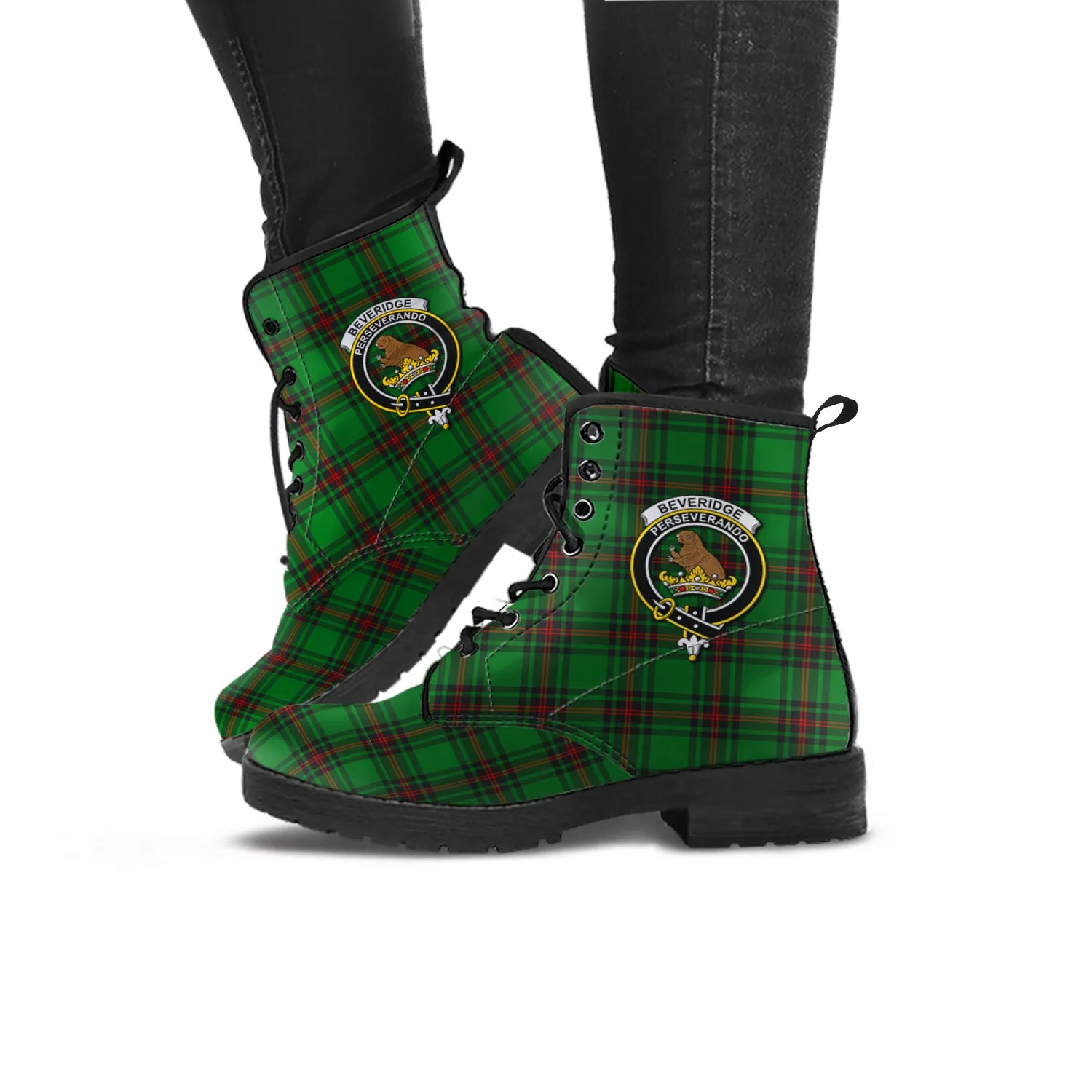 Beveridge Tartan Leather Boots with Family Crest