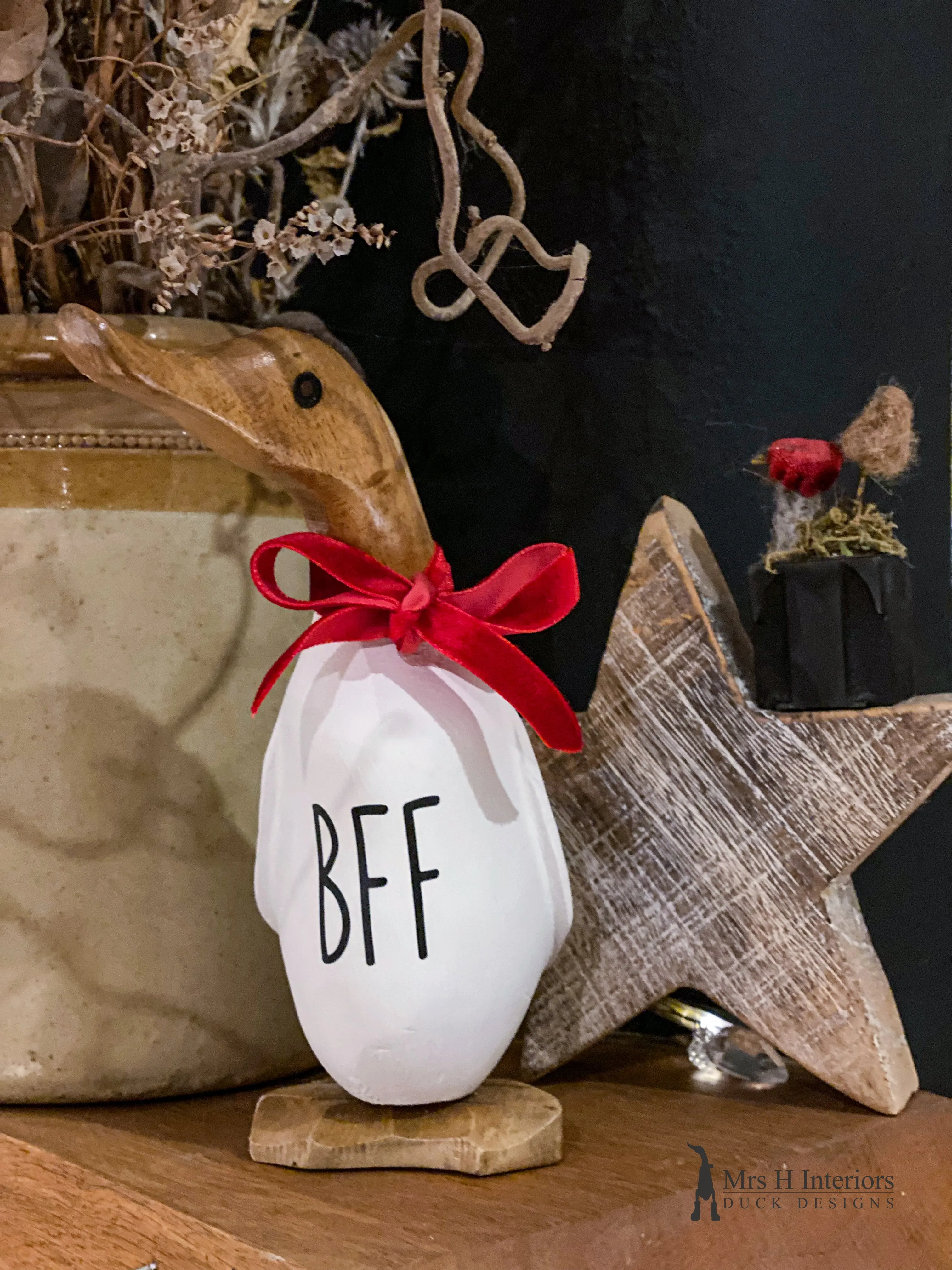 BFF Best Friends Forever Duck - Decorated Wooden Duck in Boots by Mrs H the Duck Lady