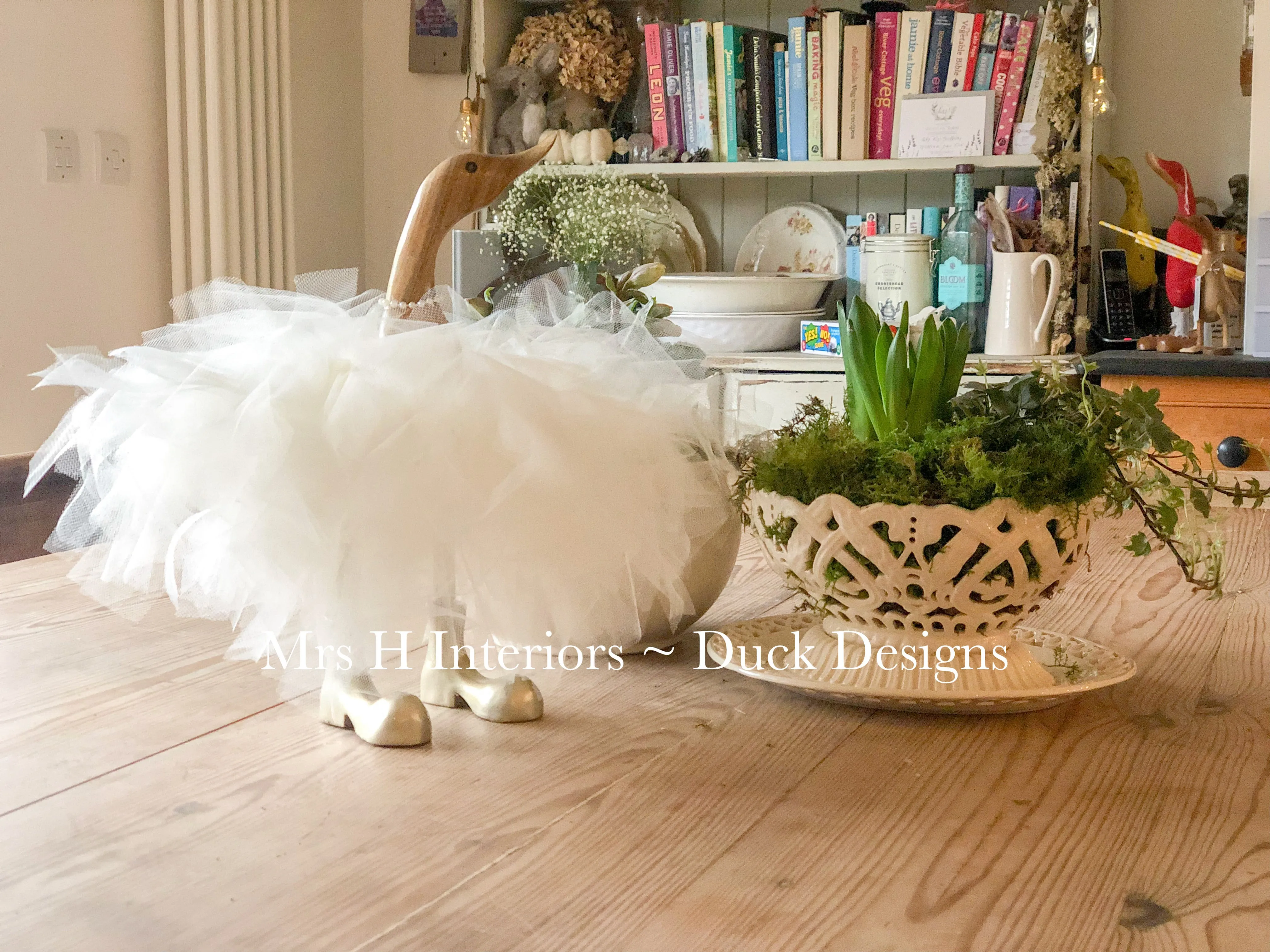 Big is Beautiful - XL Tutu Wearing Decorated Wooden Duck in Boots by Mrs H the Duck Lady