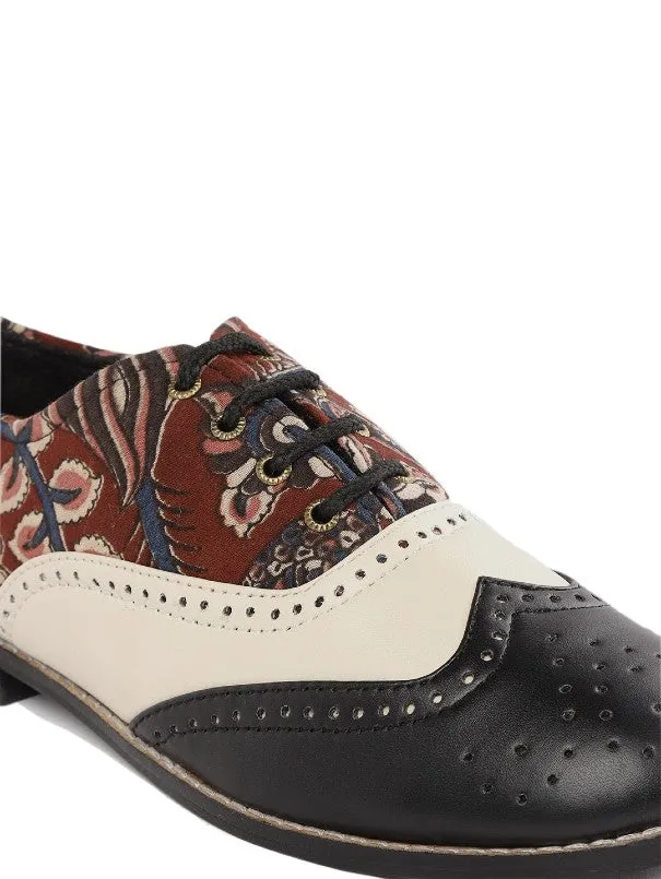 Black & Maroon Kalamkari Block Print Handcrafted Brogues