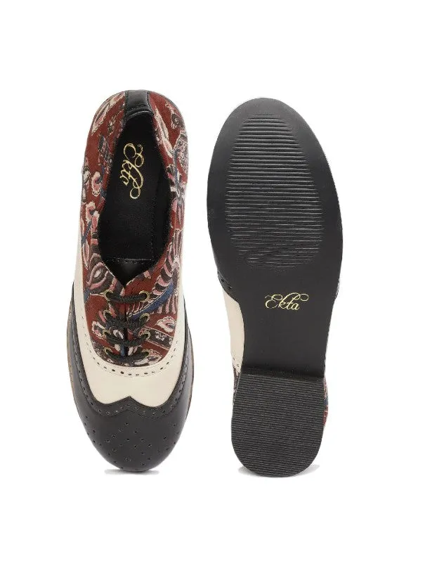 Black & Maroon Kalamkari Block Print Handcrafted Brogues