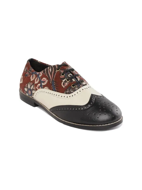 Black & Maroon Kalamkari Block Print Handcrafted Brogues