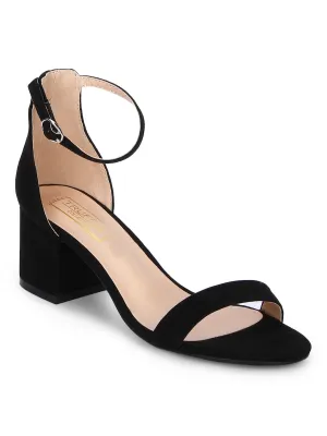 Black Ankle Strap Kitten Block Heels